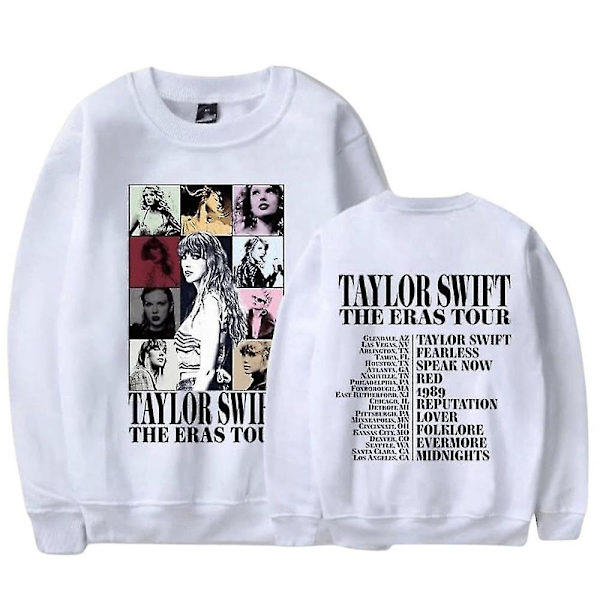 Taylor Swift The Eras Tour Unisex Sweatshirt Tryk Langærmet Rundhals Casual Løstsiddende Trøje Fans Gave til Mænd Kvinder Unisex-Perfet White 2XL