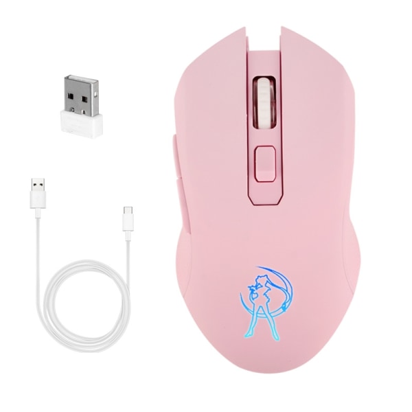 2.4G tyst trådlös laddningsmus Rosa vacker flicka spelmus Färgglad glödande spelmus för PC Gaming Office - Perfet PINK
