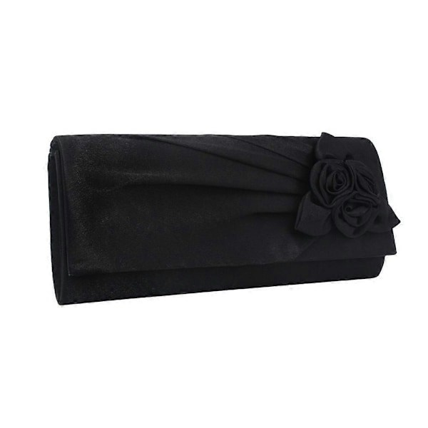 Dames Satin Clutch Taske med Rose Aften Bryllup Fest Prom Brude Håndtaske-Perfekt Black