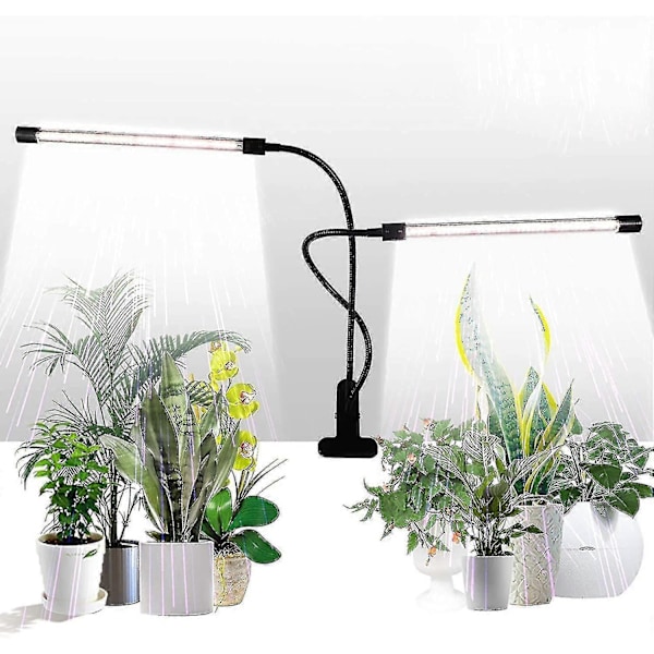 Vækstlys, sollys hvid 50w 84 Led dobbelt hoved klemme plantelamper, 4/8/12 timers timer & 5 dæmpbare niveauer - Perfekt
