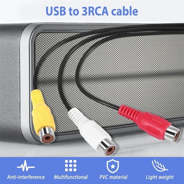 USB til 3RCA kabel, USB til 3RCA RGB video AV komposit adapter konverter kabel, egnet til fjernsyn, computere, DVR'er.
