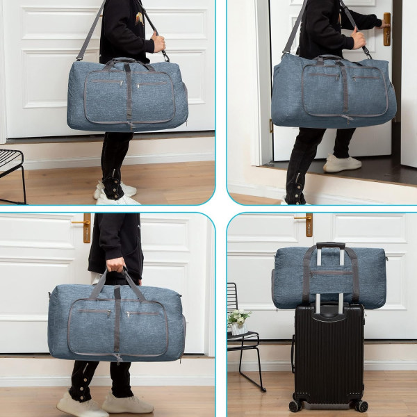 resväska för män, 65L hopfällbar reseväska med skofack Övernattningsväska för män kvinnor Vattentät och rivsäker (blå) - Perfet
