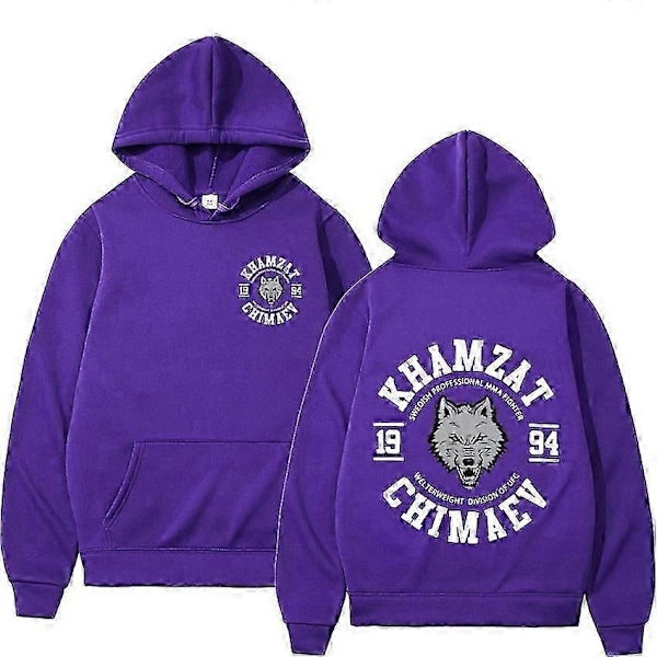 Khamzat Chimaev Fighter Print Hættetrøjer Streetwear Herre Dame Tøj Mode Sweatshirts Fleece Langærmet Pullovers Hættetrøje Y2K-Perfekt purple M