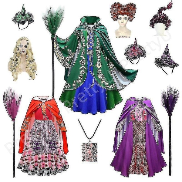 jultjej Winifred Dress Up Karnevalsfest Sarah Mary Sanderson Syster Kostym Lång Huva - Perfet 2