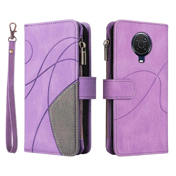 Plånboksfodral för Nokia G20/G10 med blixtlåsficka, nio kortplatser, PU-läder, magnetiskt spänne, kompatibel med Nokia G20/G10 - Perfekt Purple