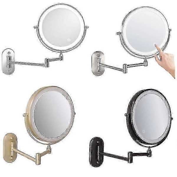 8 tommer vægmonteret dobbeltsidet makeup spejl LED tre-tonet lys badeværelsesspejl - Perfekt USB Charging Matte Gold Five Times Magnification