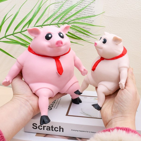 Squishy Toy Pink Pig Dekompresjon Toy Dekompresjonsventil Rødt skjerf Inspirerende grisdekorasjon Simuleringsgris - Perfet 22*20