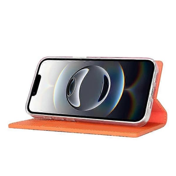 Kompatibel Kompatibel med iPhone 16e Wallet Case - Ko Læder Telefon Cover Litchi Tekstur-Perfekt Orange