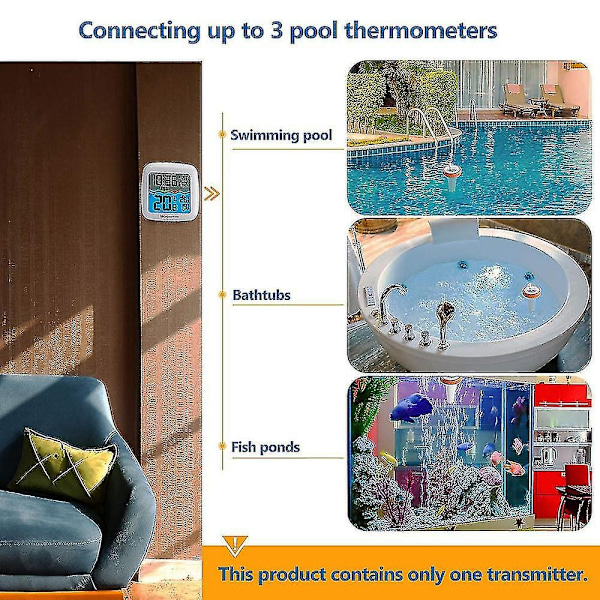 Vanntett svømmebassengtemperaturmåler 3 kanaler trådløs tilkobling LCD digitalt termometer termometersett-Perfet China