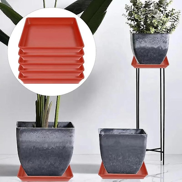 5 st. Kvadratiska Blomkrukafat i Plast för att Fånga Överskottsvatten och Jordspill - Perfekt för Inomhusväxter Grey 10 inches