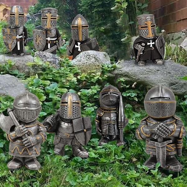Knight Gnomes Guard 1/8 st Harts Desktop Ornament Skulptur Soldat Miniatyr Figur Collection Heminredning 1set 8pcs