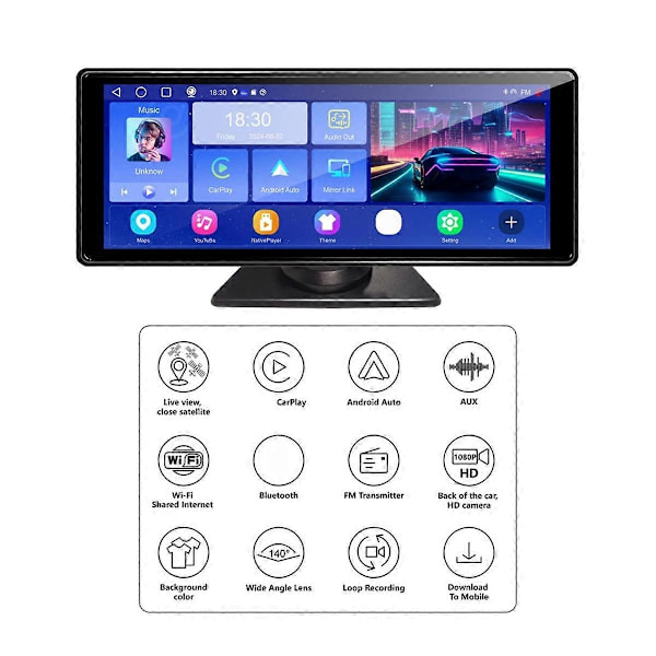 android 13 10,26 tommer 2G+32G Bil DVR Trådløs CarPlay android Auto Mirror Link Dash Cam Navigation Bluetooth AUX FM-Perfet