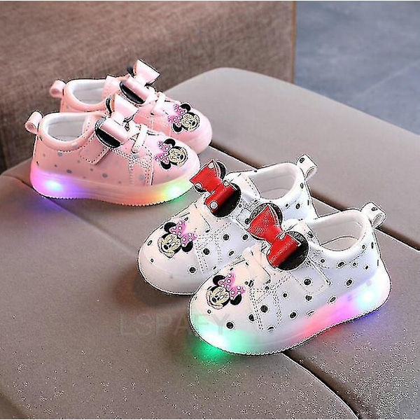 Animation Fashion Baby Børn Glowing Sneakers Børn Dreng Sko Chaussure Enfant Minnie Mouse Pige Sko med Led Lys-Perfet 25-Insole 15.2 cm