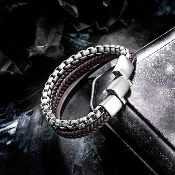 mäns armband i rostfritt stål Läderarmband i rostfritt stål magnetiskt armband - Perfet