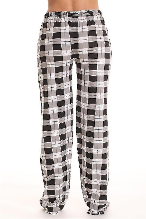 Dame Pyjamasbukser med lommer, bløde flannel ternede pyjamasbukser til kvinder CNMR black S