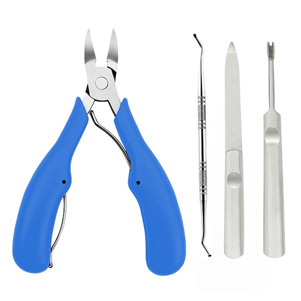 Negleklipper til tykke og indgroede tånegle - skarpt buet blad - Perfet Blue 4-piece set