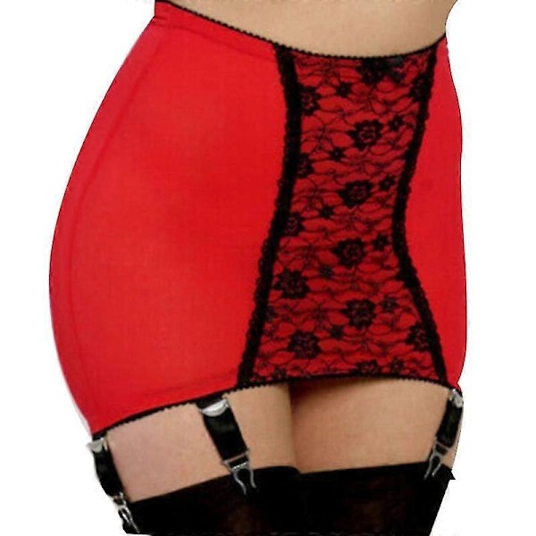 Dame Sexy Strømpebelte Høy Midje Blondeholder Justerbare Spenner Stropp Julegaver-Perfekt Red XL