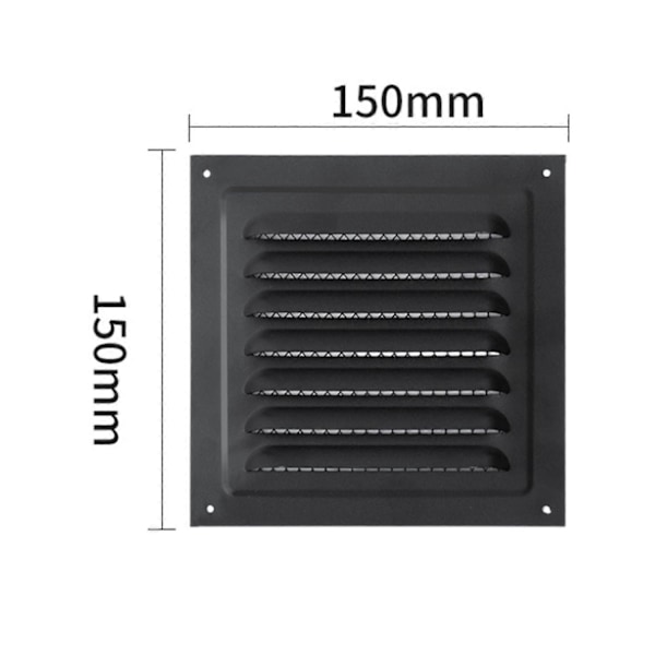 Metallisk ventilasjonsdeksel Intensiv rist Luftventilgitter for tak Kjøkken Sidevegg 15cmx15cm Hvit-Perfet Black 15cmx15cm