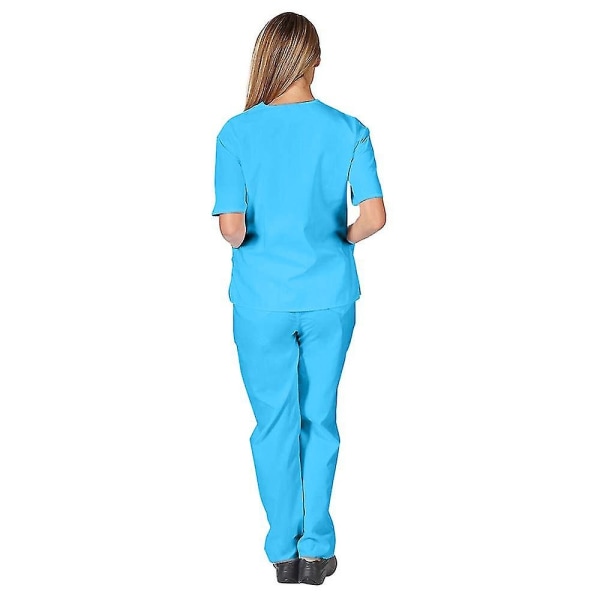 Unisex Doctor Top & Pants Scrub Set Hammaslääkäripuku lääketieteelliseen käyttöön - Perfet Sky Blue XL