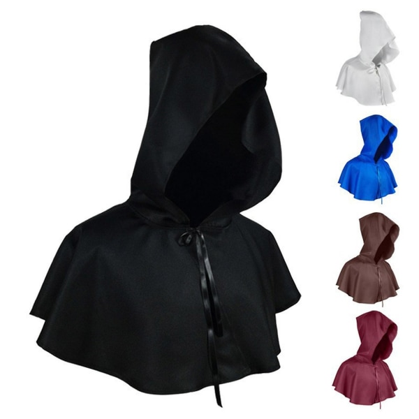 Sjal hette Cape Mantle Cowl Hat Fancy Dress Scenefest Rollespill Medieval Priest Costume - Perfet white