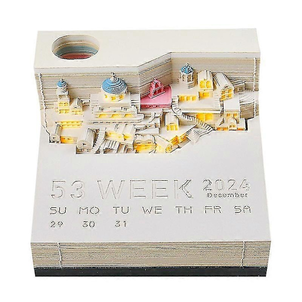 Skrivbords kalender med LED-lampor, 2024 kalender memoblock, kreativ skrivbords kalender DIY anteckningsblock, 3D konst kalender pappersutskärning - YuJia - Perfet 10