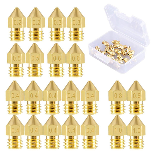 22st skrivarmunstycken Mk8 munstycke 0,2 mm, 0,3 mm, 0,4 mm, 0,5 mm, 0,6 mm, 0,8 mm, 1,0 mm för Makerbot Cr-10 3d-skrivare (FMY) - Perfet