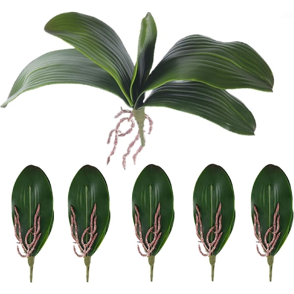 6-pack Phalaenopsis Orkidéer Blad Konstgjorda Rötter med riktig utseende Touch Växter Gröna konstgjorda blad Arrangemang - Perfet