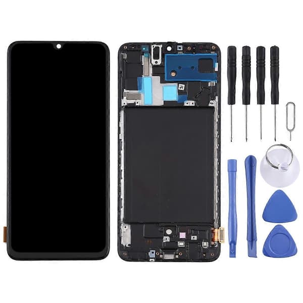 TFT LCD-skärm Kompatibel med Samsung Galaxy A70 Digitizer Komplett enhet med ram, Stöder inte fingeravtrycksidentifiering (Svart)-Perfet