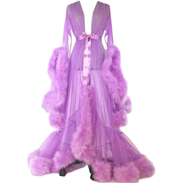 sexig fjäderrock Lång päls Tyllrock Badrock Sovkläder - Perfet purple
