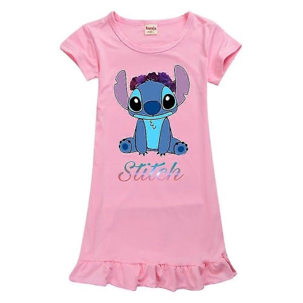 Söta Lilo & Stitch-tryckta pyjamasdressar med korta ärmar för flickor 7-14 år - Perfekt för sömn Pink 7-8Years
