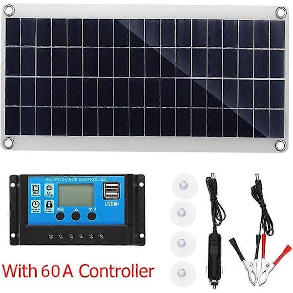 300W 12V Solpanel, Solpanel Kit, Batterilader Kit med 60A Solladeregulering til Campingvogn, Yacht, Udendørs, Have, Belysning - Perfet