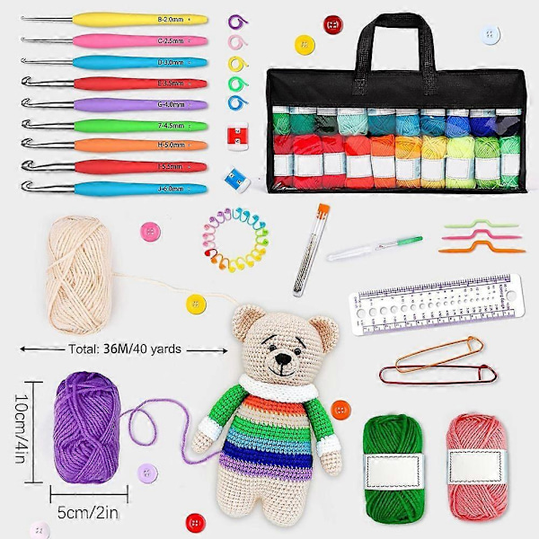 Flerdelat virkgarnkit för nybörjare och proffs - Komplett stickkit med verktyg för DIY-tröjor och halsdukar - Perfekt B