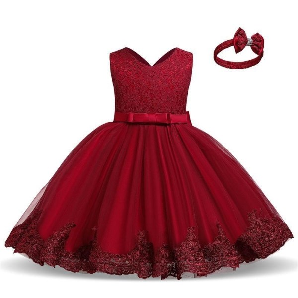 Perfekta Princess festklänningar med rosett och pannband - Perfet Red 110  cm