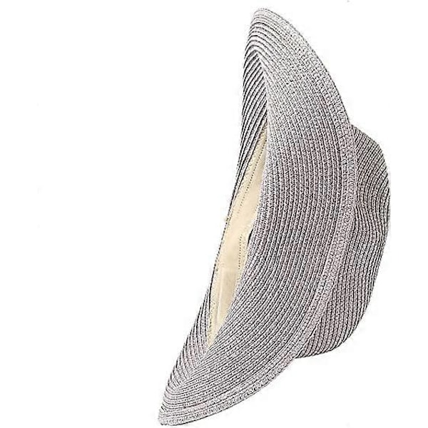 Dam Bredbrättad Panama Solhatt i Strå med Rullfunktion, Bältesspänne, Fedora Strandhatt UPF50+-Perfekt