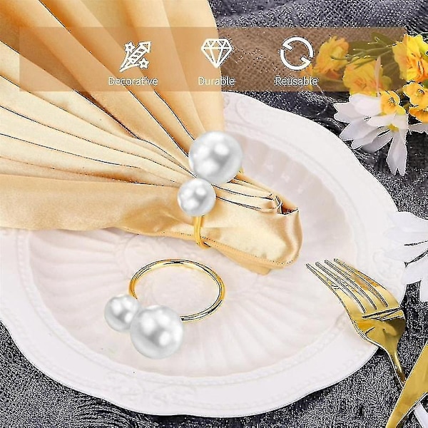 20-pack Pärl Servett Ringar Set Guld Servett Spännen Metall Semester Servett Ringar Hållare Servett Buck-Perfet