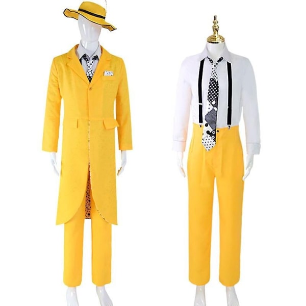 Naamio Jim Carrey Cosplay-asu ja naamio univormuasu Halloween-karnevaalin keltainen puku - Perfet XL