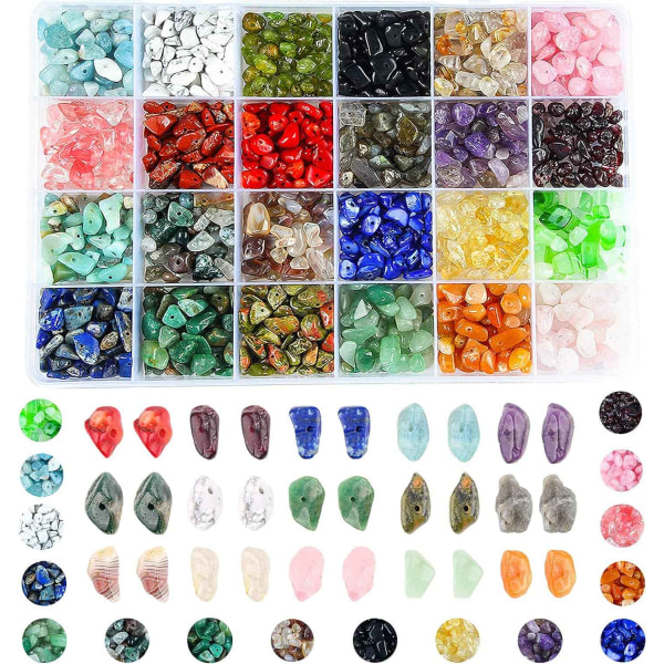 Ædelstensperler strimlet uregelmæssig helbredende krystal Løse DIY-perler til smykkefremstilling (24 farver) (flerfarvet)- Perfet