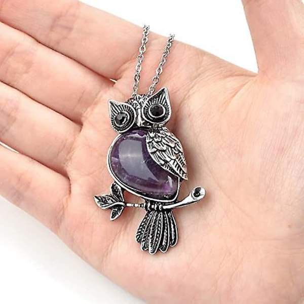 Owl Halsband Healing Crystal Stone Pendant Reiki Andlig Energi Ädelsten Kvarts Halsband Födelsedag För Kvinnor Män - Perfet