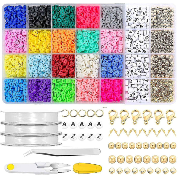 6mm Polymer Clay Beads Set Diy 24 Rainbow Color Flat Chip Pärlor För Boho Armband Necklce Att göra bokstavspärlor B - Perfet