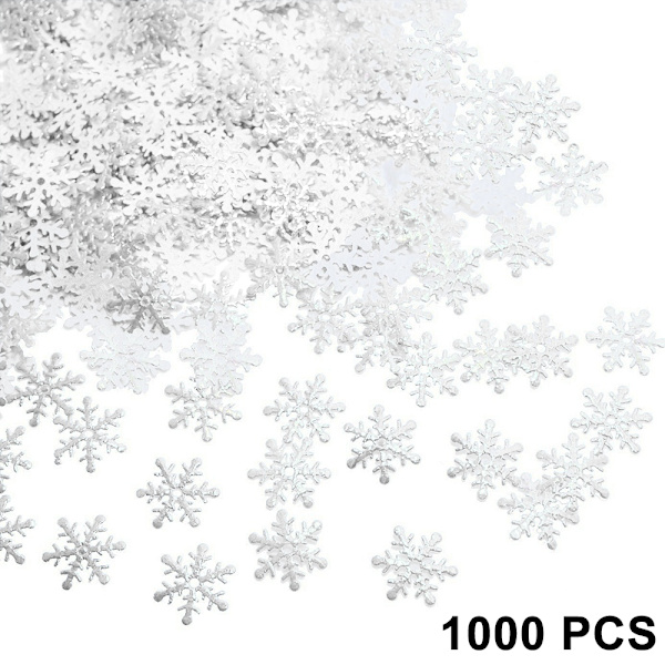 1000 kpl lumihiutalekonfettikoristeita joulutalveen White