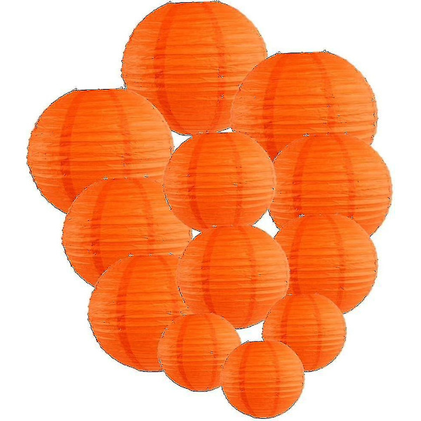12 stk Papirlykter Multifargede Dekorative Runde Papirlykter for Festivalfest Jubileum med 4 Størrelser - Perfekt Orange Red