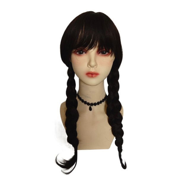 Keskiviikko Addams Family Peruukki Cosplay Pitkät mustat palmikot Hair Prop Z - Perfet