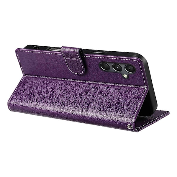 Kompatibel med Samsung Galaxy A24 4G (162.1 x 77.6 x 8.3mm) Fodral Läderlås Plånbok Ställ Telefonskal - Perfet Purple