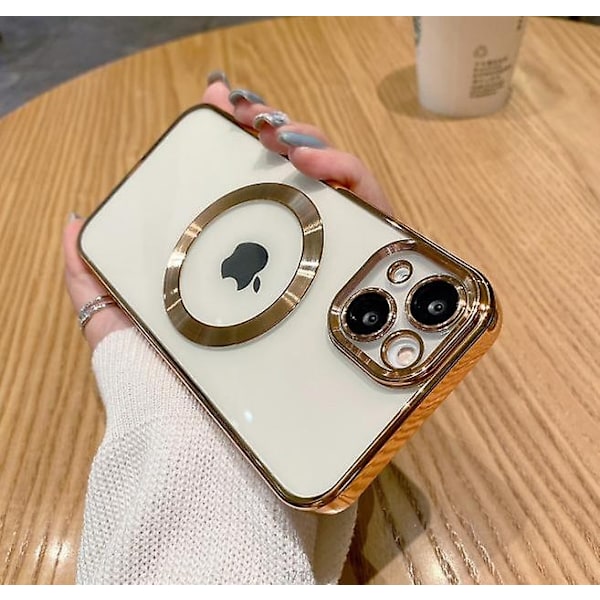 Genomskinligt magnetiskt telefonfodral för iPhone 14 13 12 11 Mini Pro Max Plus med MagSafe-Perfekt Gold iPhone 12 Pro Max