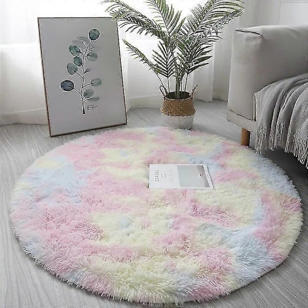 Pehmeä pyöreä matto pörröinen valkoinen matto olohuoneeseen pehmeä kodin sisustus makuuhuone lastenhuoneen sisustus salonki paksu nukka matto - Perfet Colorful 80x80cm