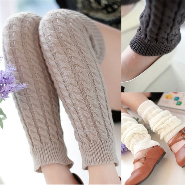 Kvinders vinterstrikket hæklet strikket benvarmer leggingstøvle Dark Grey