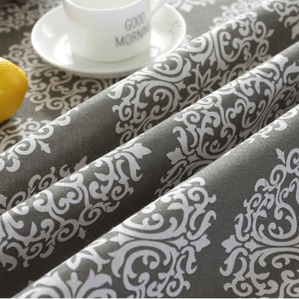 Runde duker bomull polyester blanding trykte duker for kjøkken spisestue Restaurant (grå, diameter 59") - Perfet