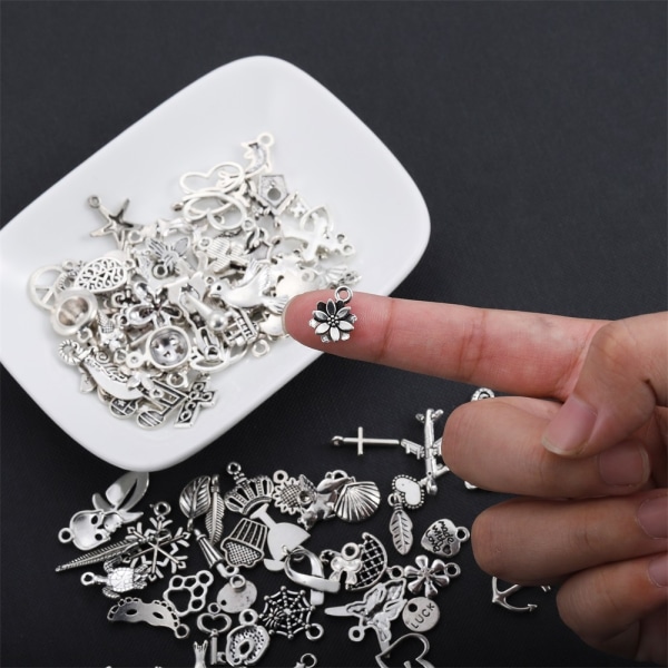 100 stk Sølv Charms Vedhæng til gør-det-selv smykketilbehør Sølv - Perfet