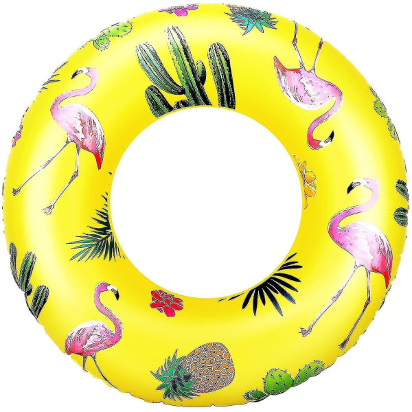 Tropical uppblåsbar flamingo livboj 90 cm diameter uppblåsbar pool flytande leksak - Perfet yellow