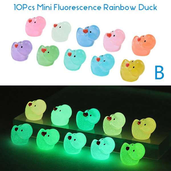 10 kpl Mini Luminous Resin Ducks Glow In The Dark Miniature Orna Multicolor- Perfet Multicolor B